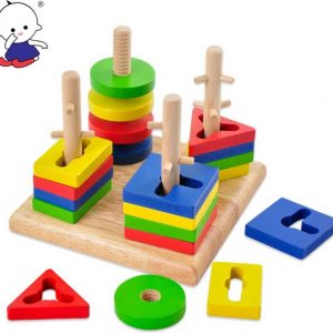Four sets geometric wooden column blocks